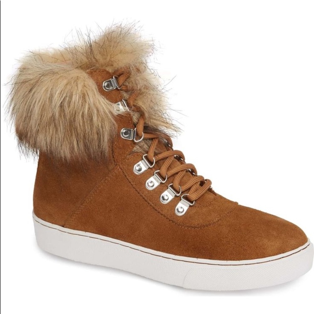 Paolo Brown Suede Fur-Trimmed Ankle Boots